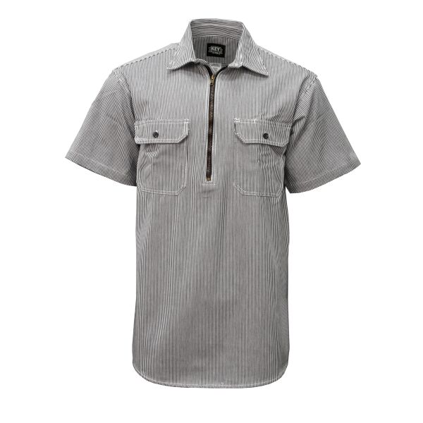 Hickory Stripe Short Sleeve Zip Front Logger Shirt Thumbnail